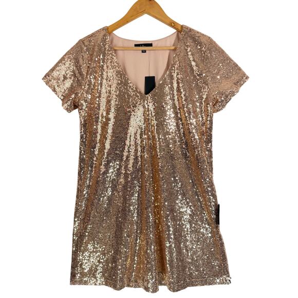Lulu's Dresses & Skirts - NWT Lulus Light Up the Night Champagne Sequin Mini Shift Dress Size Large